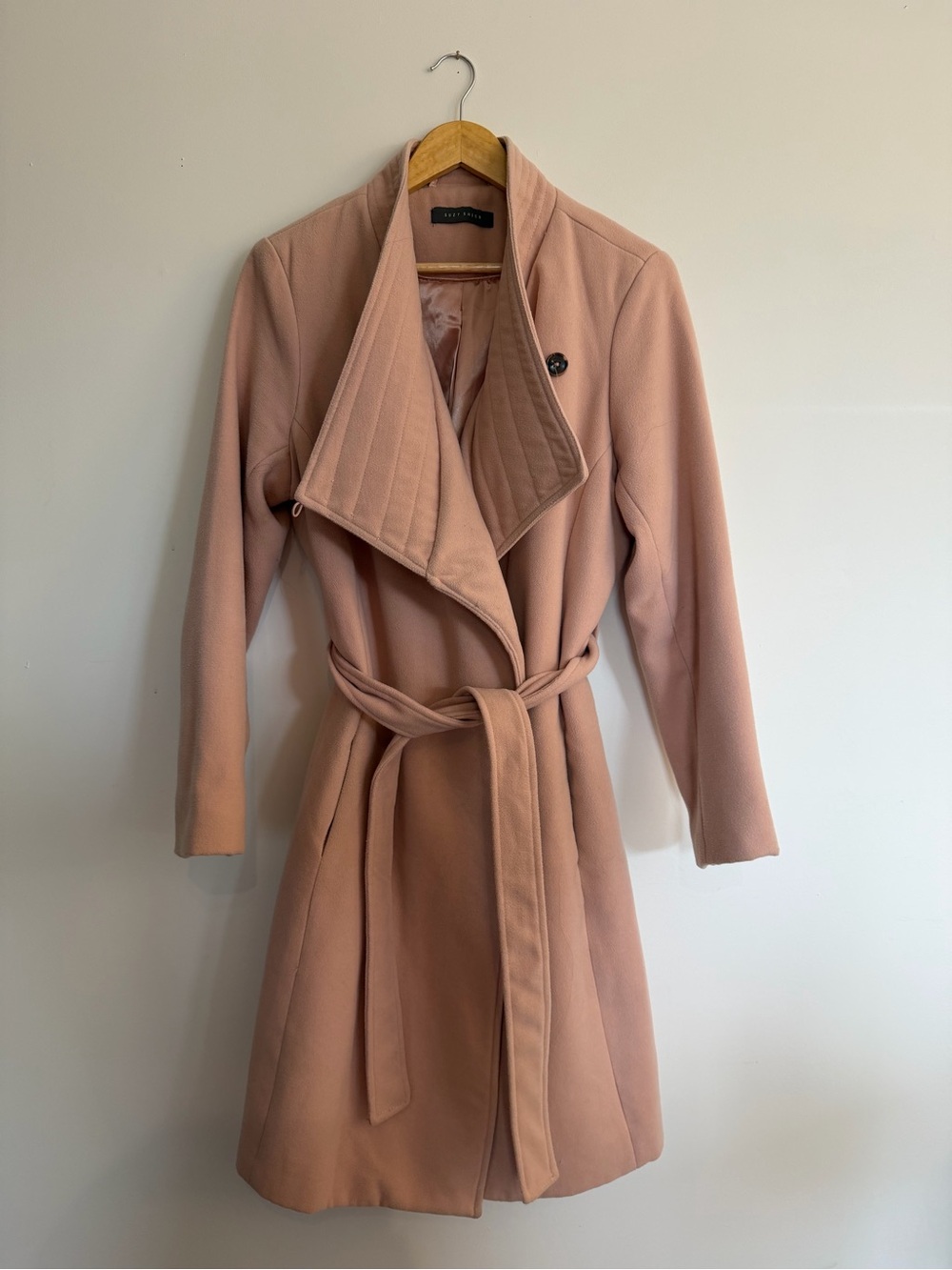 Suzy Shier Blush Pink Wrap Coat | Belted Waterfall Collar Jacket | Size Large